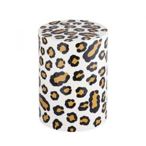 Table d'appoint. bout de canap&eacute;. table de chevet acier &eacute;maill&eacute;. motif l&eacute;opard. &Oslash;33 x H 46cm - Noko