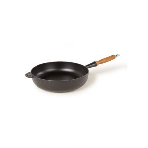 Image de Le Creuset Sauteuse en fonte distinctive de marque avec poignée en bois, 28 cm, noir mat