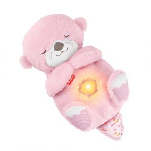 Fisher-Price Ma Loutre Câlins Bonne Nuit, veilleuse musicale en peluche rose avec mécanisme de respiration et lumières, pour bébés dès la naissance, JLJ33