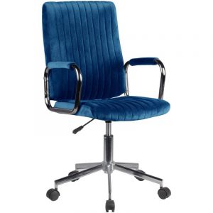 Chaise pivotante &agrave; roulettes velour AKORD FD24 Bleu Marine