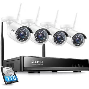 Zosi Kit Caméra IP WIFI 1080p 8CH H.265+ NVR Disque dur de 1To 2.0MP Caméra Surveillance Extérieure sans fil Sécurité pour la Maison