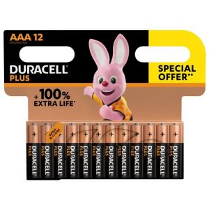 Duracell Pack de 12 piles alcalines AAA Plus, 1.5V LR03 Offre Spéciale