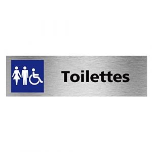 Signaletique.biz France - Pictogramme Toilettes Homme Femme pmr (Q0479).- Adh&eacute;sif aspect aluminium bross&eacute; -