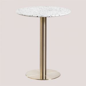 Table de Bar Ronde en Terrazzo (Ø60 x 74,5 cm) Malibu SKLUM Or champagne et Blanc