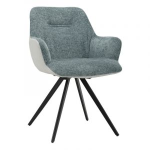 Meubletmoi - Chaise rotative 180° tissu vert de gris et pied métal noir - corine