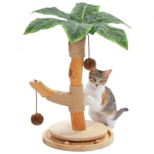 PAWZ Road Griffoir pour Chat en Bois de 45cm, Design Feuilles avec Tunnel &agrave; Balle & Sisal Naturel,45 cm, Beige