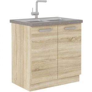 No Name LASSEN Meuble bas de cuisine sous évier L 80 cm - Décor chêne clair sonoma