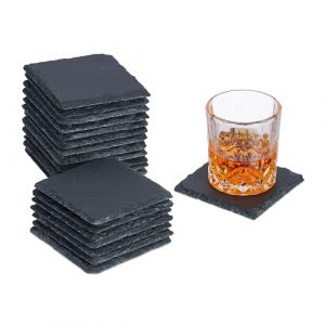 Relaxdays Dessous de Verre, Lot de 20, sous-Verres carrés, 10x10 cm, pour Boissons, raclette, en Ardoise, Anthracite