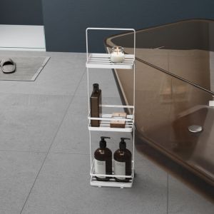 Mai & Mai &Eacute;tag&egrave;re de Rangement &agrave; 3 Niveaux en Acier au Carbone Poign&eacute;e Charge Lourde &Eacute;tag&egrave;re Douche sur Pied pour Salle de Bain Blanc 18&times;12,5&times;67,3 CM