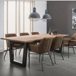 Image de Inside75 Table repas TRAPEZE design acacia massif 38mm avec piétement en acier