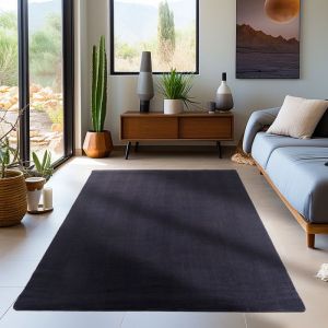 Tapis de salon moderne et moelleux à poil court, avec sous-couche antidérapante, lavable, super doux Tapis Noir 160 x 230 cm