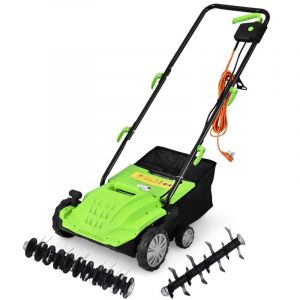 Scarificateur Électrique 2 en 1-30L Sac de Collecte-Aérateur de Pelouse-Hauteur Réglable à 4 Niveaux-Poignée Pliable Vert