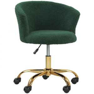 Image de Chaise de bureau design effet courte laine bouclée piètement métal doré vert