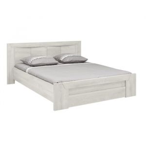 GAMI Lit adulte EDEN 160X200 cm - Bois et chene blanchi - 1 tiroir + 6 niches - Tete de lit incluse