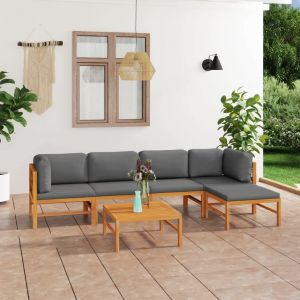VidaXL Salon de jardin 6 pcs, avec coussins gris Bois de teck solide