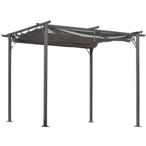 Outsunny Pergola rétractable 3L x 3l x 2,30H m structure métal époxy anticorrosion noire + toile polyester haute densité 180 g/m² incluse gris