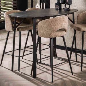 Mes Table de bar ovale 140x75x92 cm aspect c&eacute;ramique grise