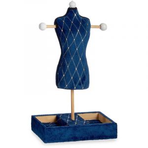 Gift Decor Boîte à bijoux sur pied bleu losanges velours (12 x 40 x 24 cm)