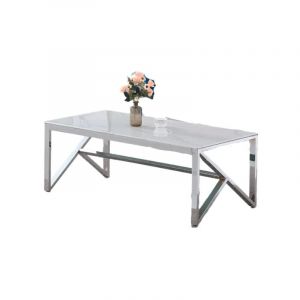 Table Basse MAJESTIQUE Chrome verre effet Marbre Blanc 120x60x45 cm