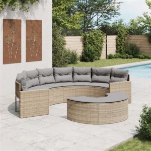 Salon de jardin 2 pcs demi rond beige résine tressée