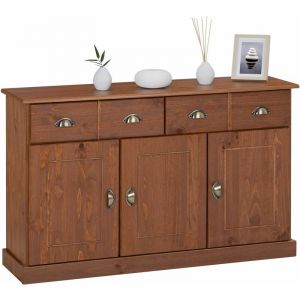 Idimex Buffet PARIS commode bahut vaisselier avec 3 portes battantes et 2 tiroirs pin massif lasuré brun foncé