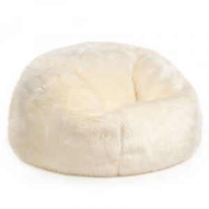 Image de Icon Pouf Classique en Fausse Fourrure -Soho-, Poufs de Salon - Cr&egrave;me, Grand, Chaise pour Chambre