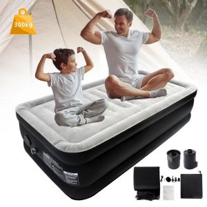 Aufun Matelas Gonflable Avec Pompe Électrique Intégrée, Matelas Aérien Pour Le Camping Ou La Maison, 300 Kg Max, 195 X 152 X 46 Cm