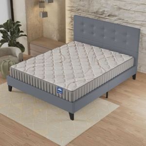 Ensemble 120x190cm-Matelas latex naturel + Lit avec tête de lit et sommier à lattes, Matelas 16cm d’épaisseur