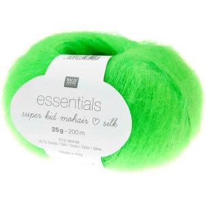 Rico Design Fil à Tricoter ESSENTIALS SUPER KID MOHAIR LOVES SILK: Luxe, Douceur et Créativité - 25gr 67 Néon Vert - 67 Néon Vert