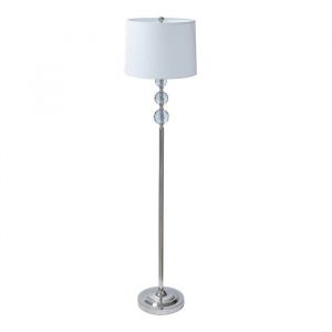 Relaxdays Lampe sur pied abat-jour tissu m&eacute;tal E27 HxD : 155 x 355 cm effet cristal pour salon argent/blanc