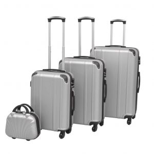 VidaXL Ensemble de valises &agrave; roulettes quatre pi&egrave;ces Argent&eacute;