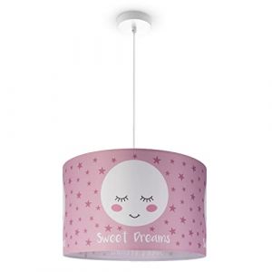 Plafonnier Chambre Enfant Suspension B&eacute;b&eacute; Abat-Jour Tissu Rond &Eacute;toiles Lampe &agrave; suspension - Blanc, Design 2 (&Oslash;45,5 cm) - Paco Home