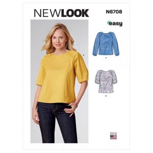 Patron New Look 6708 - Top Femme avec manches raglan, froncé à la couture du 34 au 46 (FR) -
