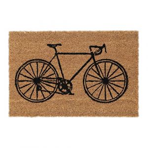 Relaxdays Paillasson coco, motif vélo, intérieur, extérieur, tapis de porte antidérapant, taille 60x40 cm, nature/noir