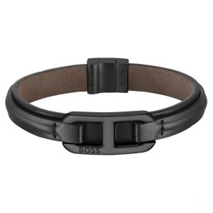 Bracelet Homme Boss Bijoux Kode-1580784M Acier, Cuir Noir