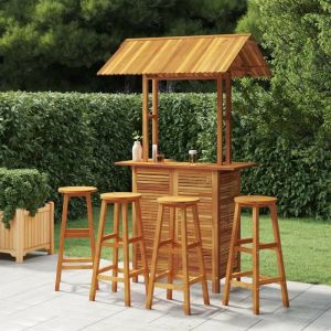 VidaXL Ensemble de meubles de jardin cinq pi&egrave;ces, table avec toit et quatre bancs en bois