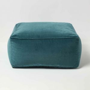 Homescapes - Pouf carré en velours Vert émeraude - Vert émeraude