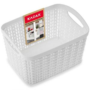 Kadax - Boîte de Rangement en Plastique, Panier de Stockage à Conception Ouverte et Poignées Robustes pour Organiser la Salle de Bain (Blanc, 3.3L)