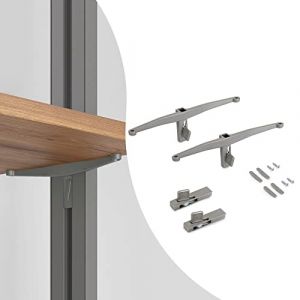 Emuca Set de supports d'étagères en bois, planches en bois non incluses, peint en gris pierre, Zamak, 5 sets - Peint gris pierre