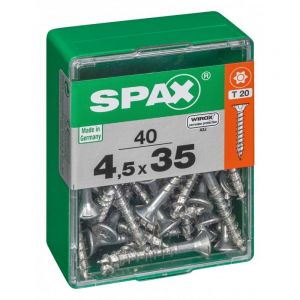 Spax Lot de 40 vis acier tête autofraisée plate, Diam.4.5 mm x L.35 mm