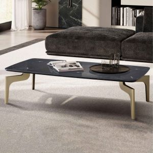 M&S Table basse 120x60x30,5 cm aspect marbre noir et laiton