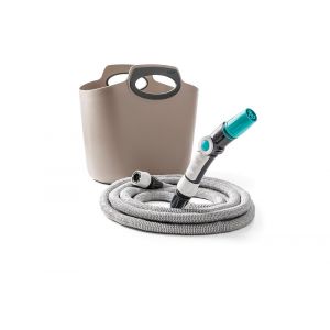 Hozelock GF Garden, Aquapop 30, ausziehbarer Gartenschlauch im gebrauchsfertigen Set,30M, mit praktischer Aufbewahrungstasche aus Kunststoff, zum Bewässern von Gärten und Balkonen, Farbe Taubengrau