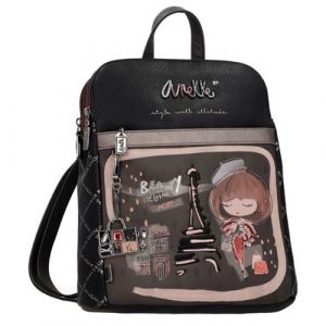 Anekke - Sac &agrave; dos ville femme 2 cpts "Mademoiselle" - 28 x 31 x 11 cm - Marron