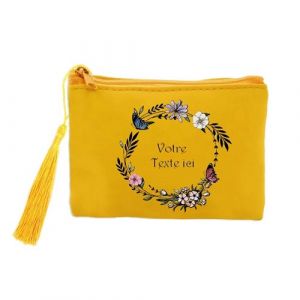 Porte Monnaie et cles Jaune Fleur et Papillon personnalisee