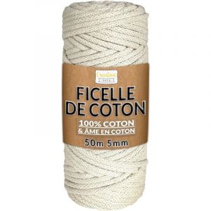 Creative Deco 5mm x 50m Corde Macramé Fil de Coton Ivoire | +/- 0.5mm d’Épaisseur | Cordelette Naturel | Cuisine, Jardin, Decoration, Jardinage, Emballage Cadeau, Bricolage