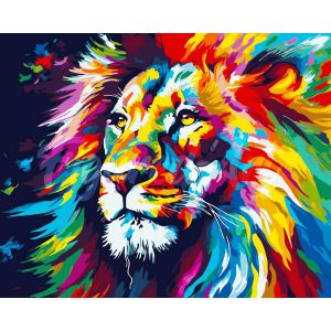 Figured'Art Peinture par Num&eacute;ro Adulte avec Cadre Lion Color&eacute; Abstrait - Activit&eacute; Manuelle Kit de Loisir Cr&eacute;atif DIY Num&eacute;ro d'Art Complet Animaux - 40x50cm toile tendue sur ch&acirc;ssis