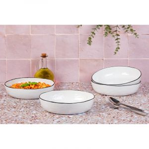 Lot de 4 assiettes creuses en gr&egrave;s blanc D21.5