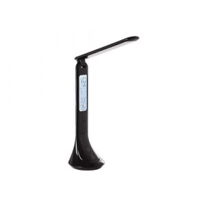 Eglo LED Lampe de table Coluccia, lampe de chevet avec réveil et thermomètre, intensité lumineuse variable par touches, lampe de bureau en plastique noir, blanc neutre
