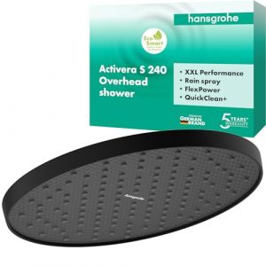 Hansgrohe Activera S 28056670 Pommeau de douche &agrave; &eacute;conomie d'eau (EcoSmart), 240 mm, 1 type de jet, pour montage mural ou au plafond, avec fonction anti-calcaire, noir mat