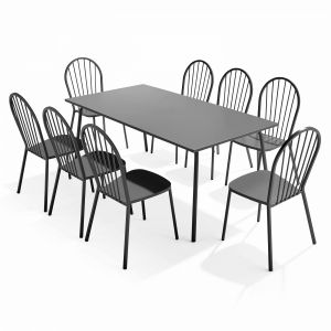 Oviala Ensemble table de jardin et 8 chaises bistrot en acier gris - Palavas - Gris